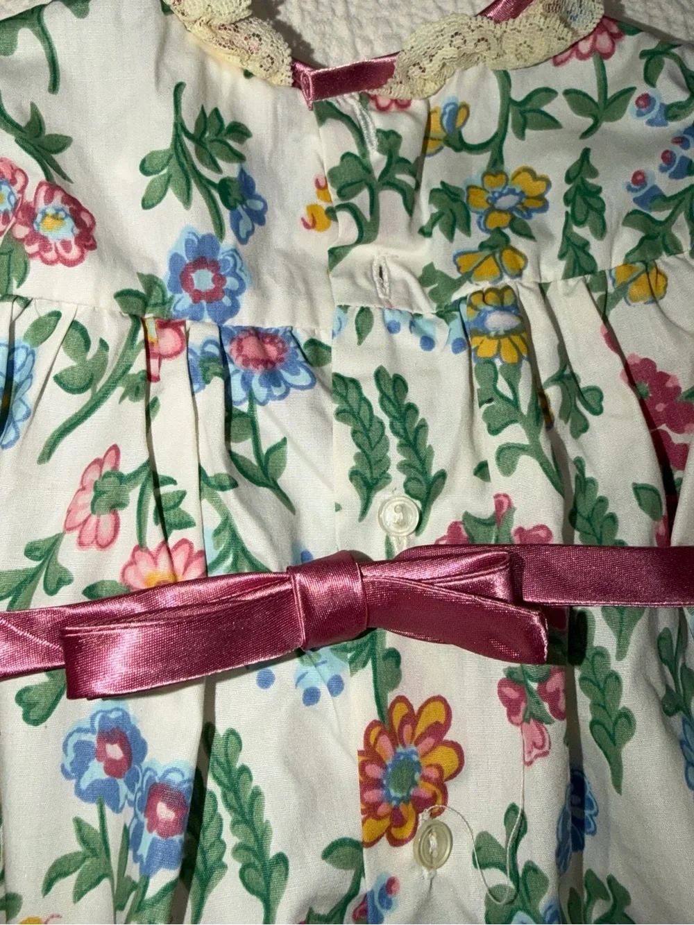 Vintage Cradle Togs White Floral Romper with Pink Trim